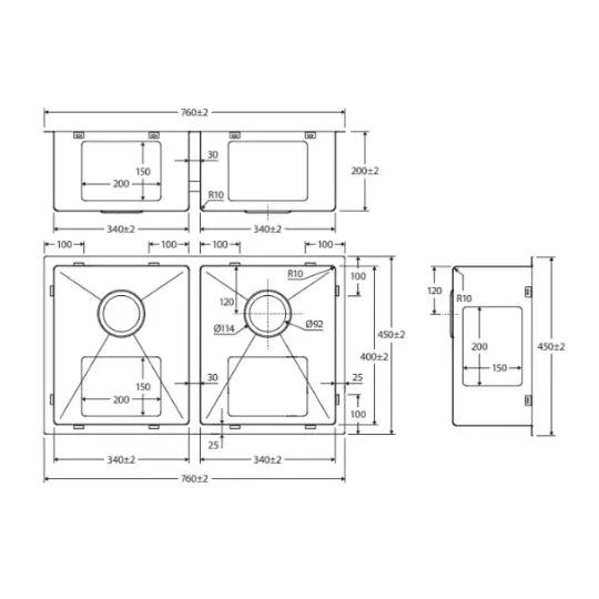 Hana Anti-Scratch 27L/27L Double Kitchen Sink, PVD Gun Metal Fienza