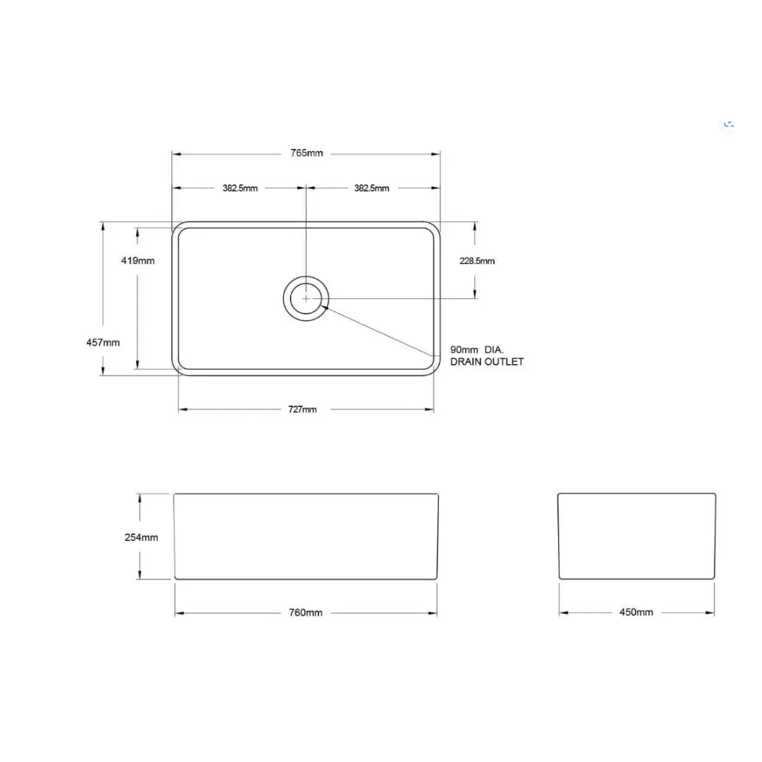 Novi 75 x 46 Fine Fireclay Concrete Look Butler Sink overflow optional Turner Hastings