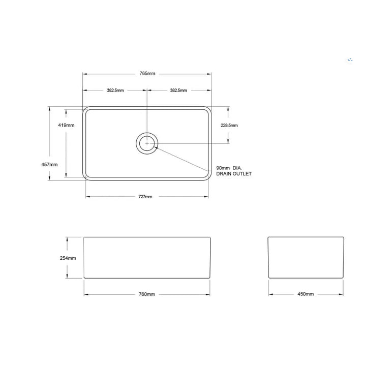 Novi 75 x 46 Fine Fireclay Concrete Look Butler Sink overflow optional Turner Hastings