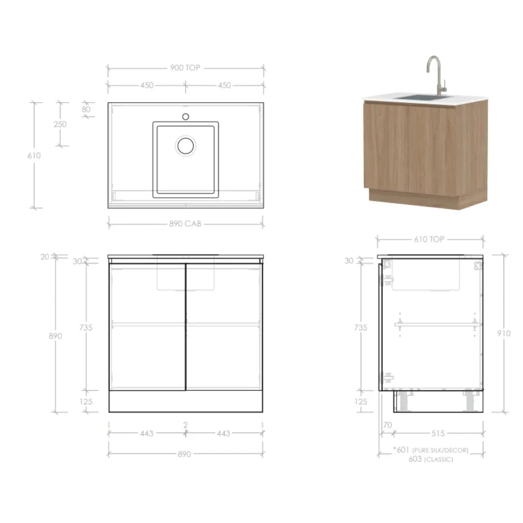 All-In-One Sink Cabinet 900mm with Clovelly Universal Sink Set ADP