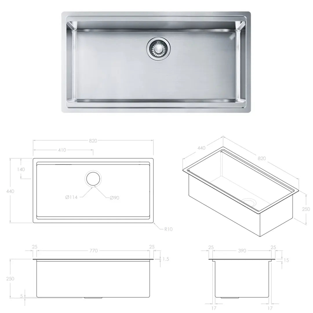 All-In-One Sink Cabinet 900mm with Clovelly Universal Sink Set ADP