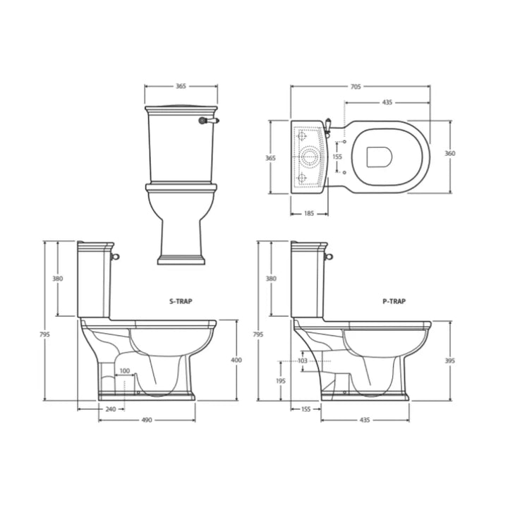 RAK Washington Front Lever Close-Coupled Toilet Suite, S-Trap Fienza