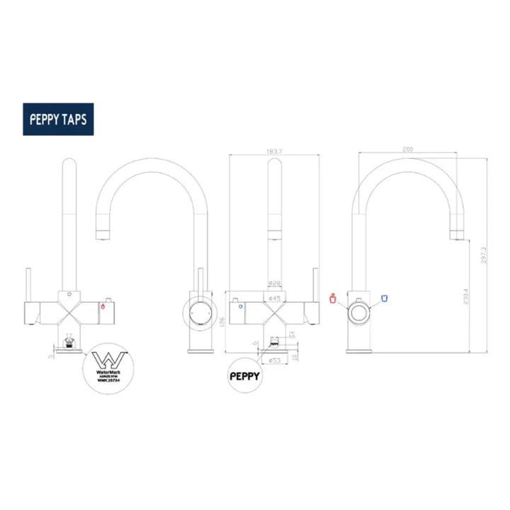Peppy Boiling, Filtered Ambient + Kitchen Mixer Peppy Taps