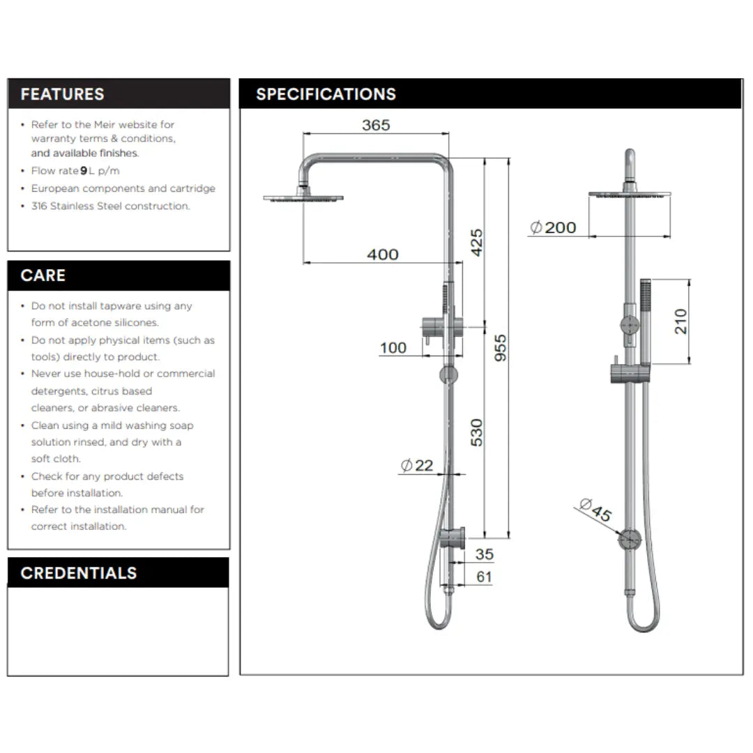 Outdoor Combination Shower Rail 316 Stainless Steel Meir