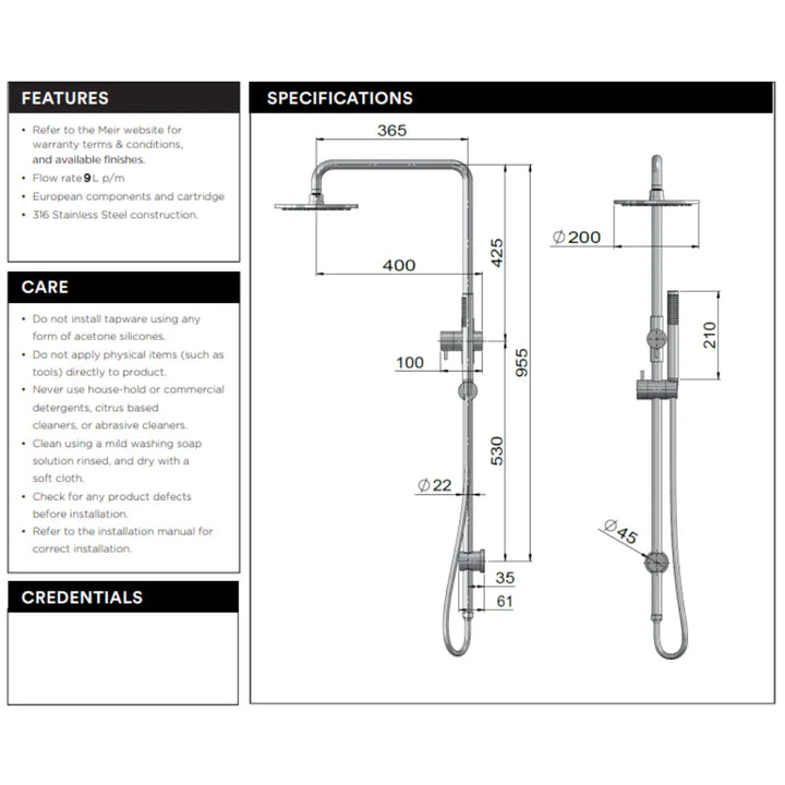 Outdoor Combination Shower Rail 316 Stainless Steel Meir