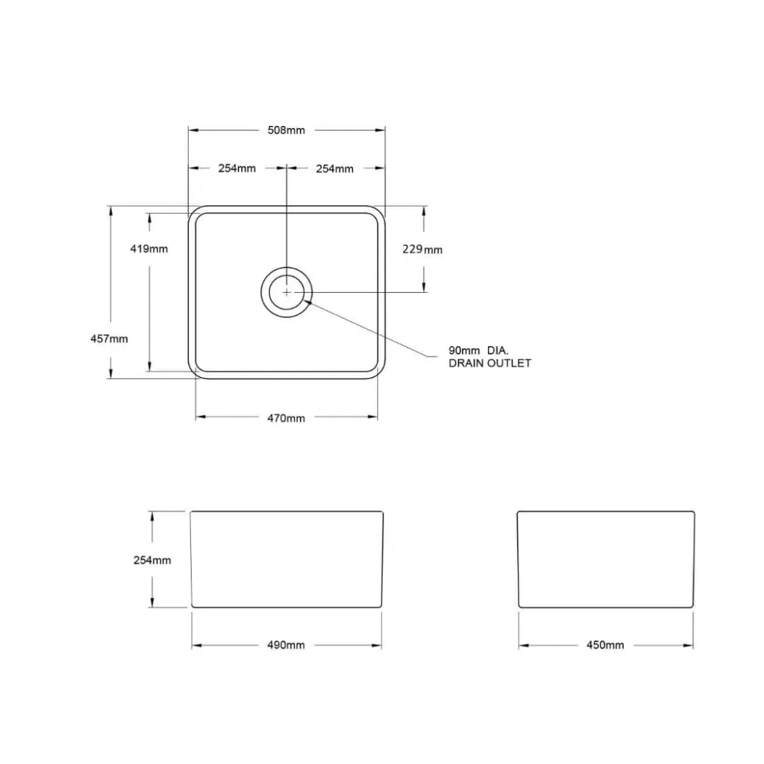 Novi 50 x 46 Fine Fireclay Concrete Look Butler Sink overflow optional Turner Hastings