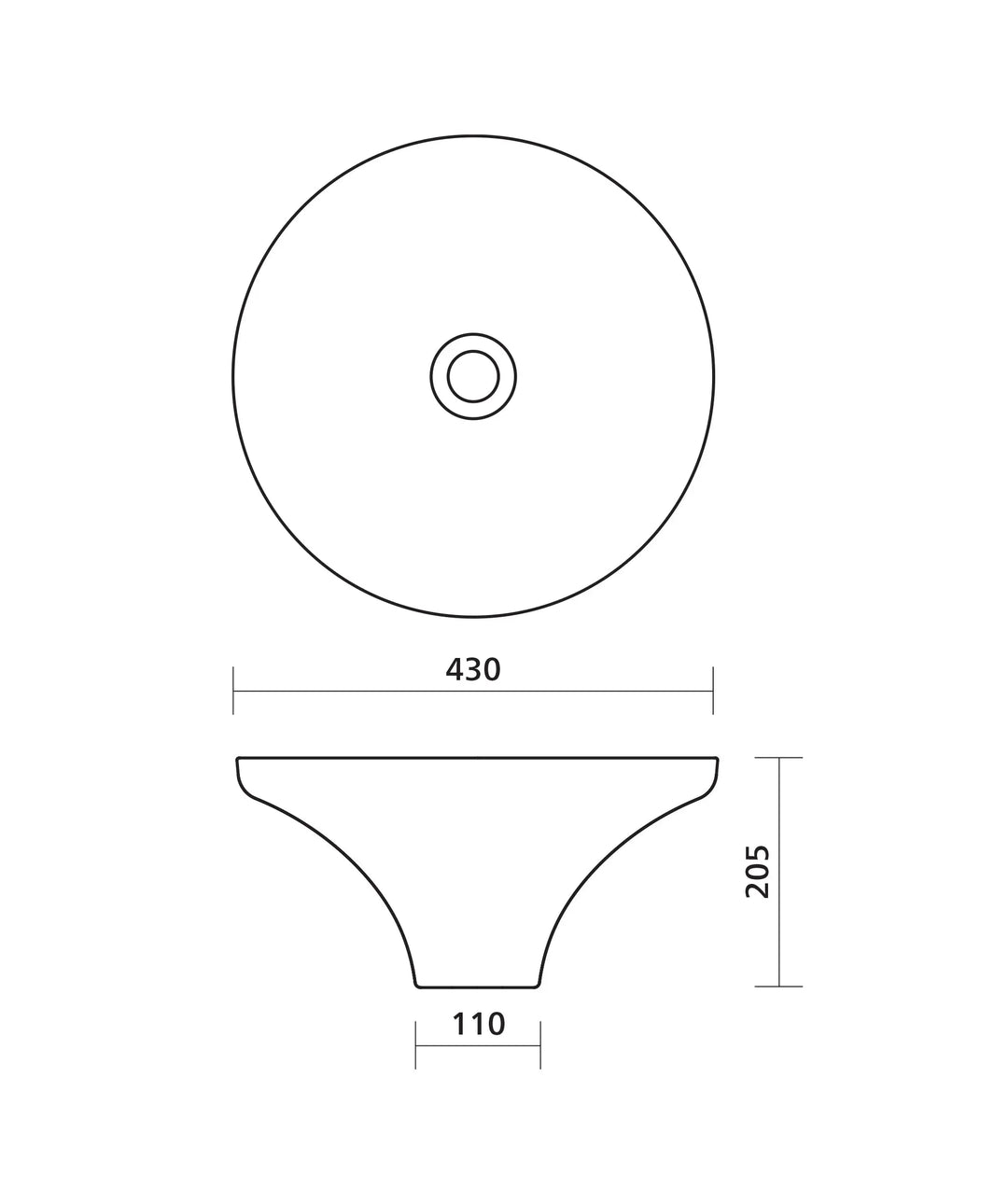 Agra 430 above counter ceramic basin - various finishes Seima