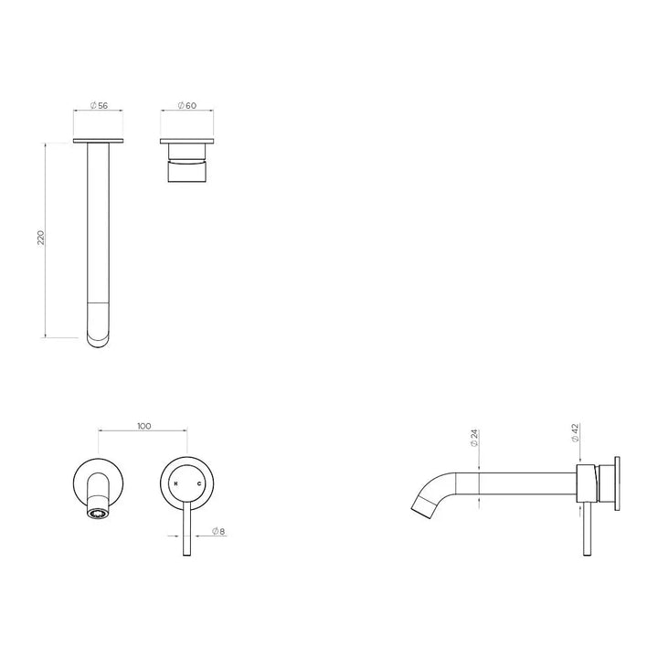 Axus Pin wall mount basin/bath mixer - 220mm spout Streamline Products