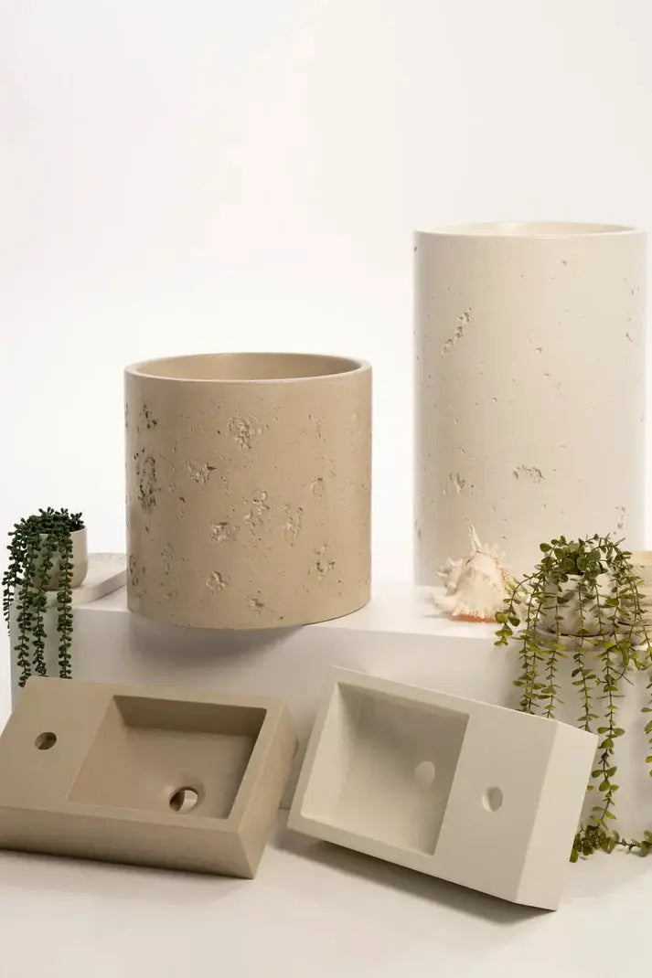 Concrete Textured Half Height Round Pedestal Basin Sticks and Stone Co