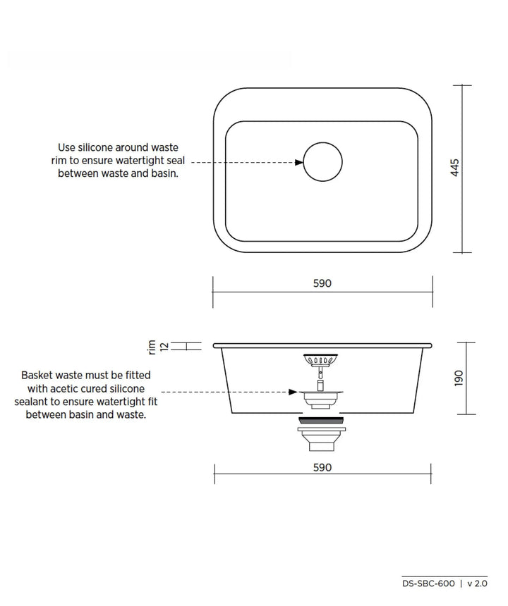 Eva 600 fireclay ceramic laundry sink 23 litre seima