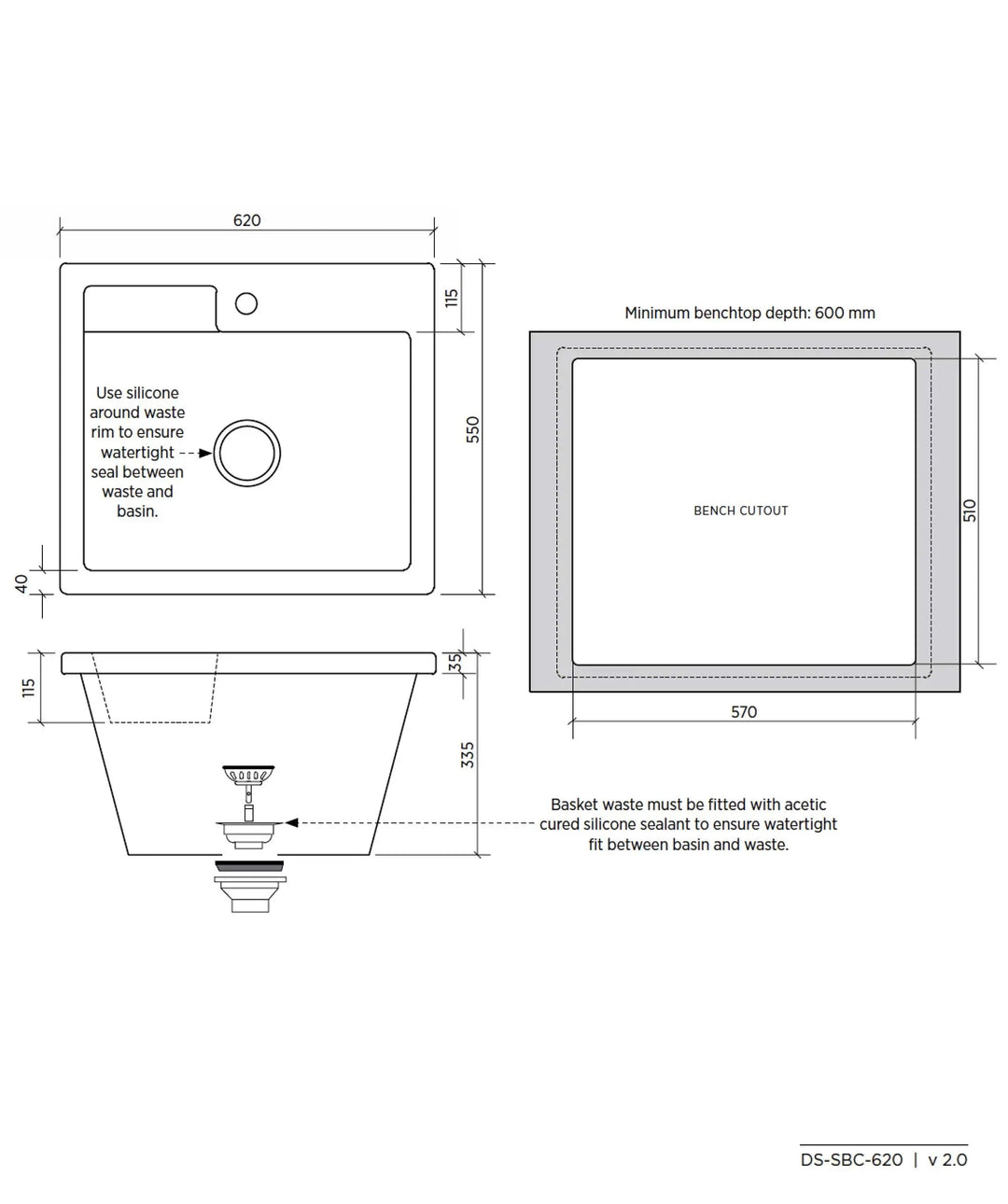 Eva 620 fireclay ceramic laundry sink 45 litre seima