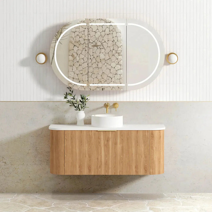 Bondi Fluted Wall Hung Vanity with stone top Otti Australia