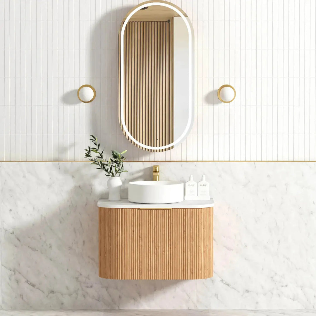 Bondi Fluted Wall Hung Vanity with stone top Otti Australia