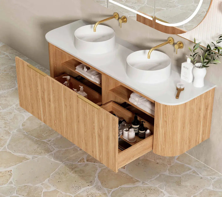 Bondi Fluted Wall Hung Vanity with stone top Otti Australia