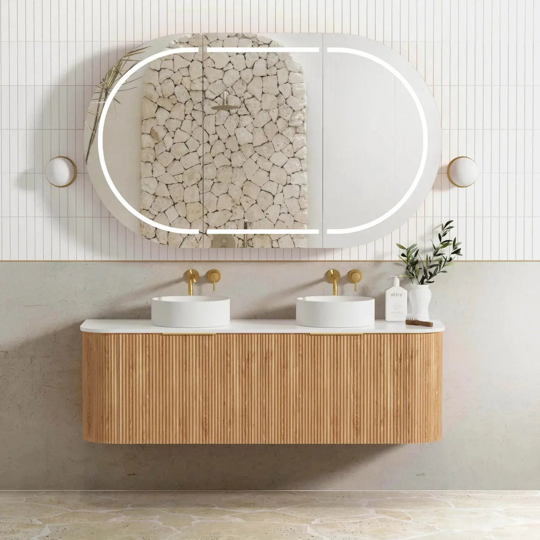 Bondi Fluted Wall Hung Vanity with stone top Otti Australia