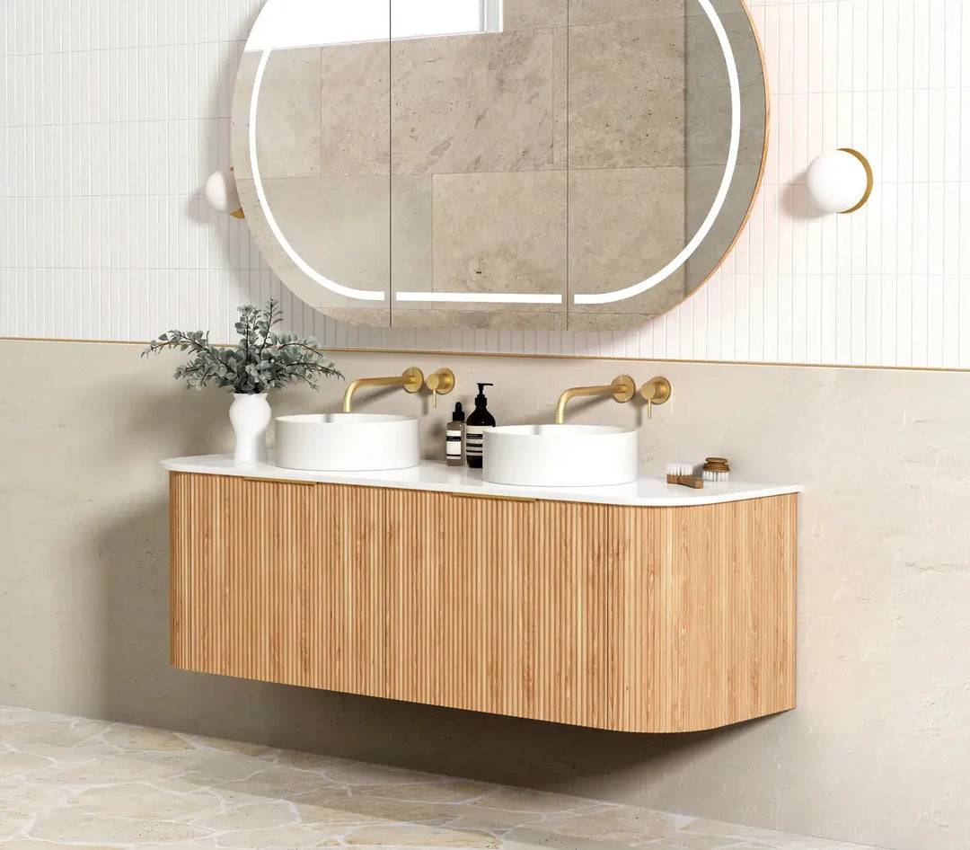 Bondi Fluted Wall Hung Vanity with stone top Otti Australia