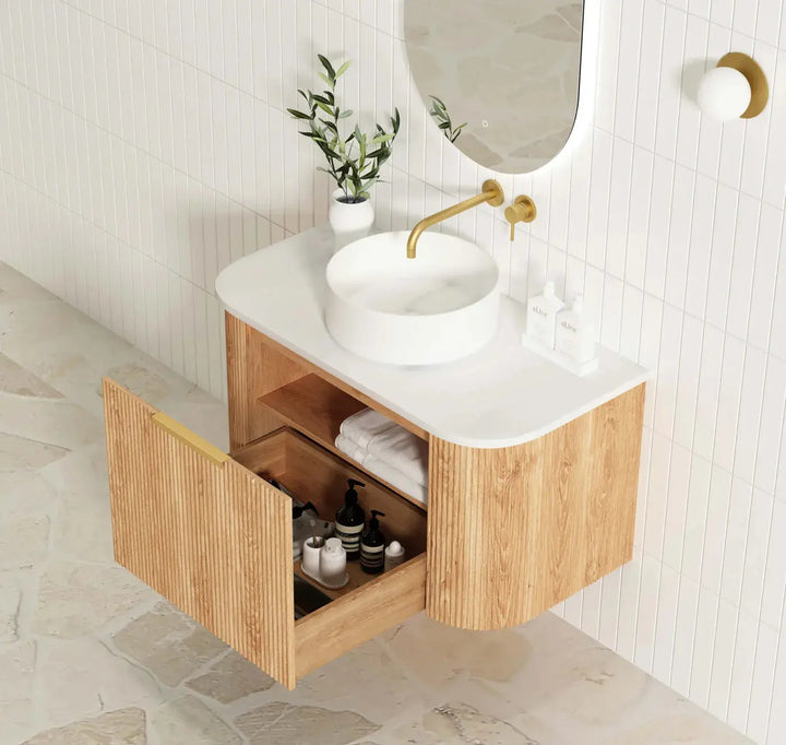 Bondi Fluted Wall Hung Vanity with stone top Otti Australia