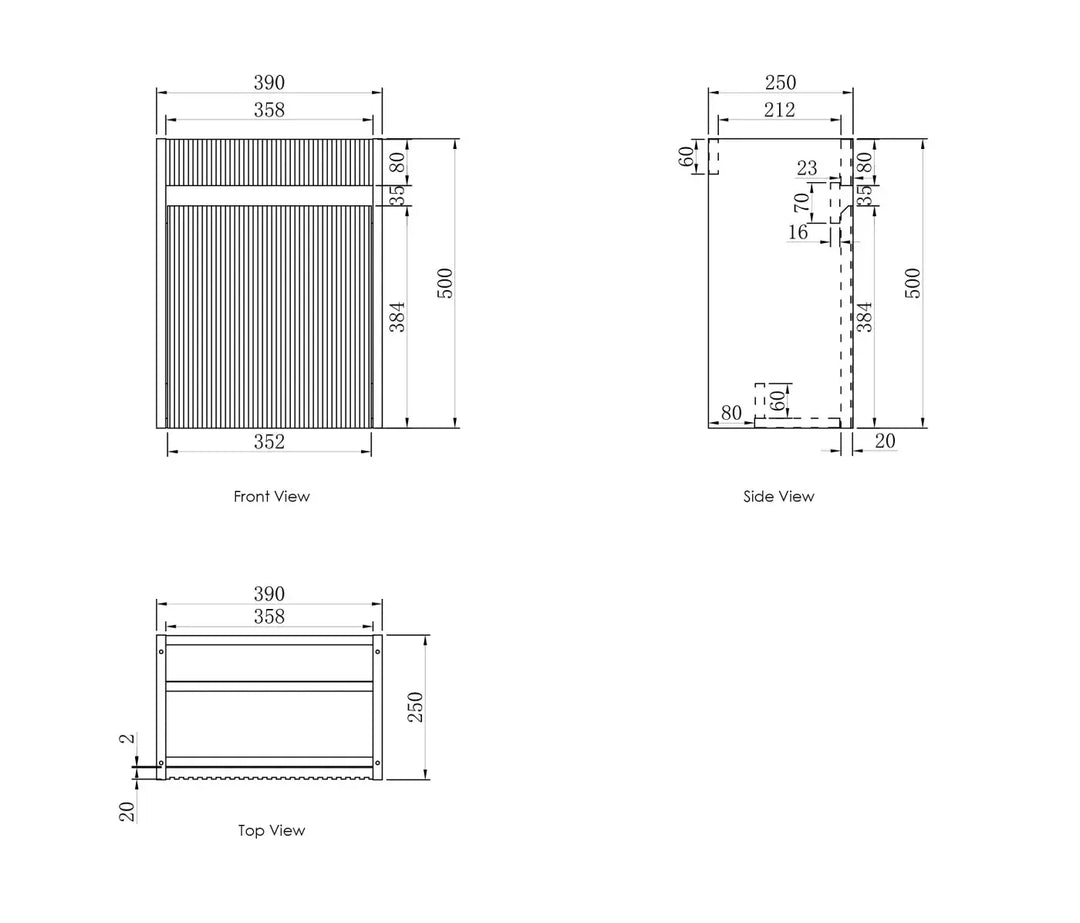 Mini Ensuite Vanity 400mm Fluted Otti Australia