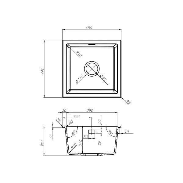 Oros 450 Arqstone sink with Overflow- White Seima