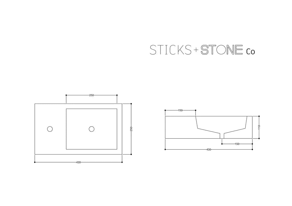 Concrete Polished Rectangular Powder Room Basin Sticks and Stone Co