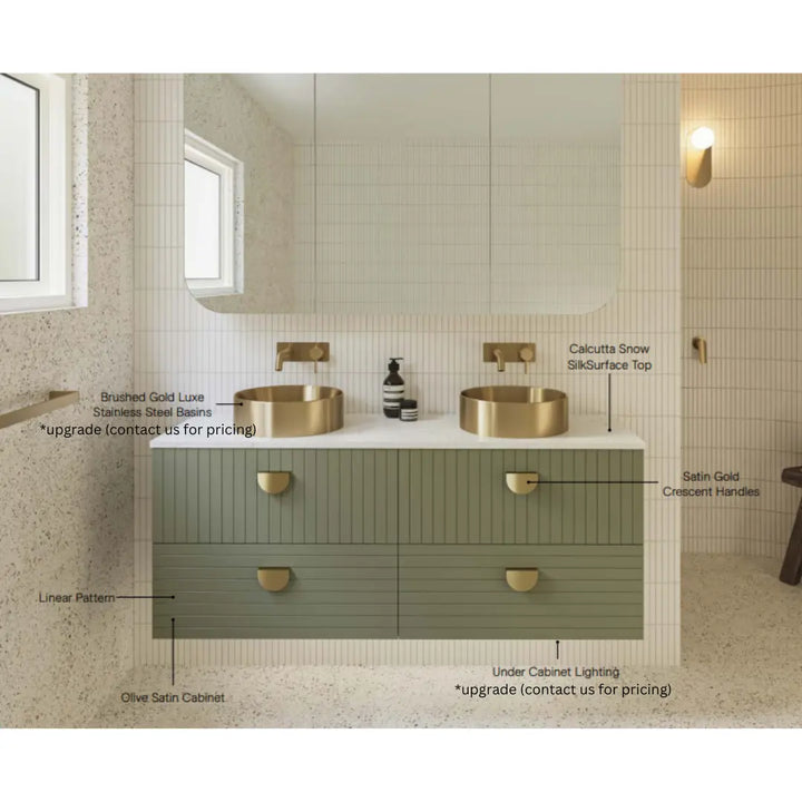 Henley Vanity with silk surface top and above counter or undermount basin - wall hung or freestanding Timberline