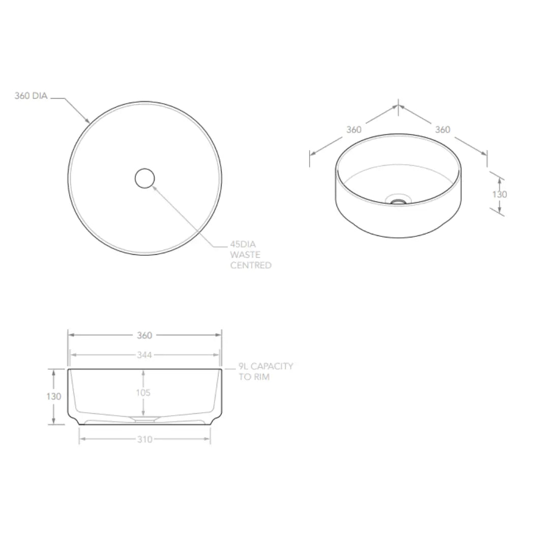 Margot Ceramic Above Counter Basin - various finishes ADP