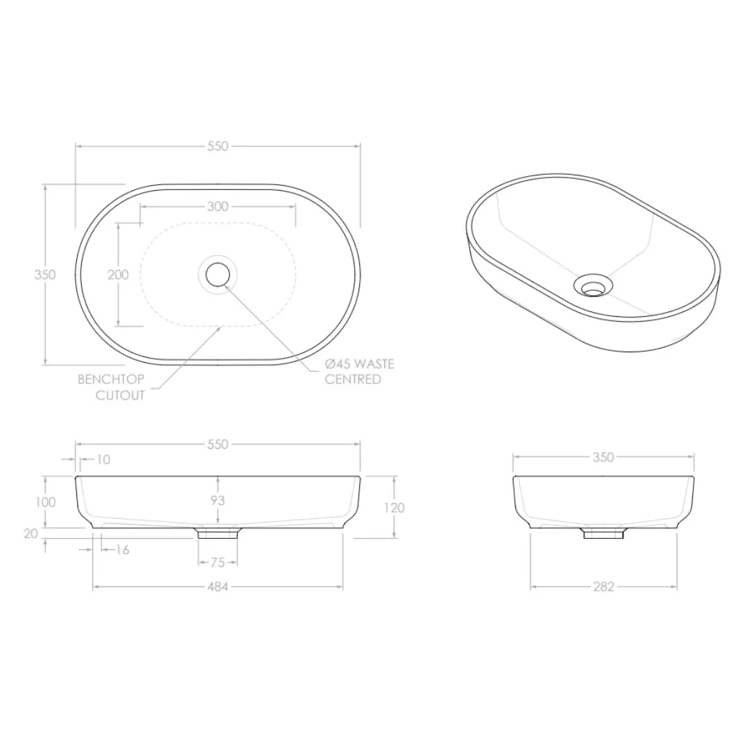 Marilyn Ceramic Above Counter Basin - various finishes ADP