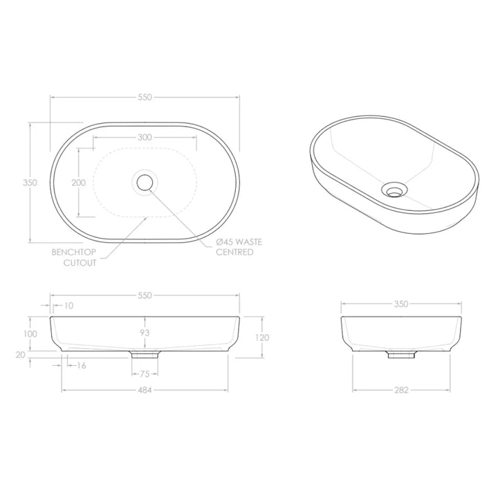 Marilyn Ceramic Above Counter Basin - various finishes ADP