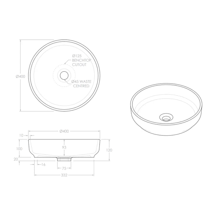 Monroe Ceramic Above Counter Basin - various finishes ADP