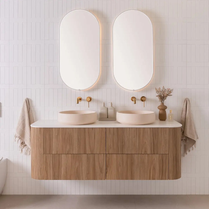 Thirroul Twin All-Drawer wall hung Vanity with stone top ADP
