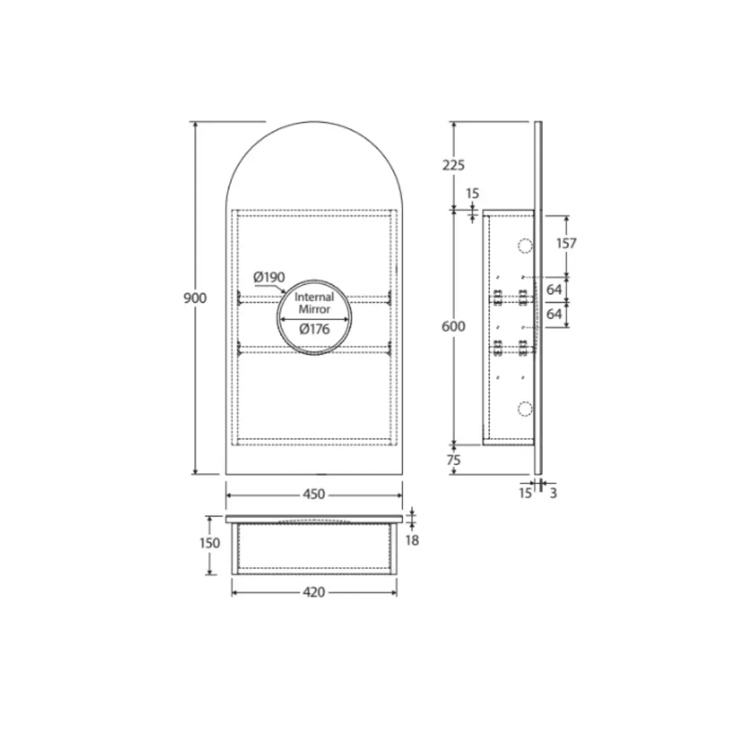 Arch Mirror Cabinet, 450 x 900mm Fienza