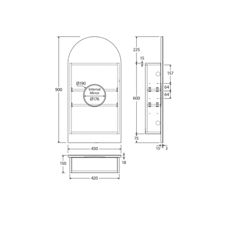 Arch Mirror Cabinet, 450 x 900mm Fienza