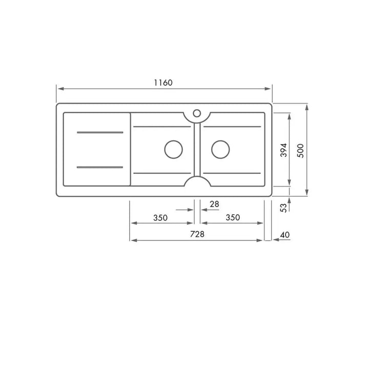 Cuisine 86 x 50 Inset / Undermount Fine Fireclay Gloss White Sink - Double Bowl with Taphole Turner Hastings