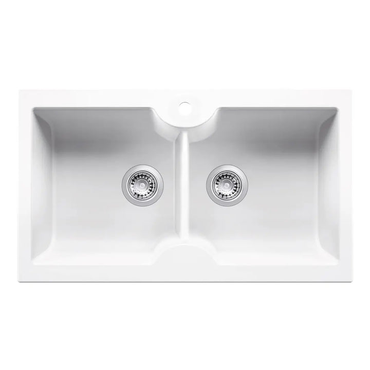 Cuisine 86 x 50 Inset / Undermount Fine Fireclay Gloss White Sink - Double Bowl with Taphole Turner Hastings