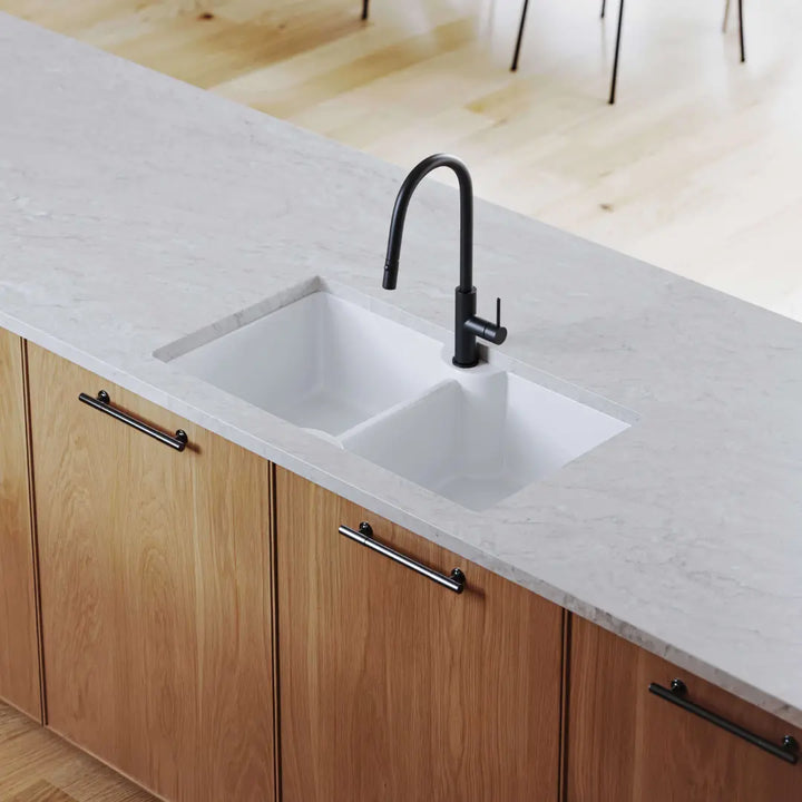 Cuisine 86 x 50 Inset / Undermount Fine Fireclay Gloss White Sink - Double Bowl with Taphole Turner Hastings