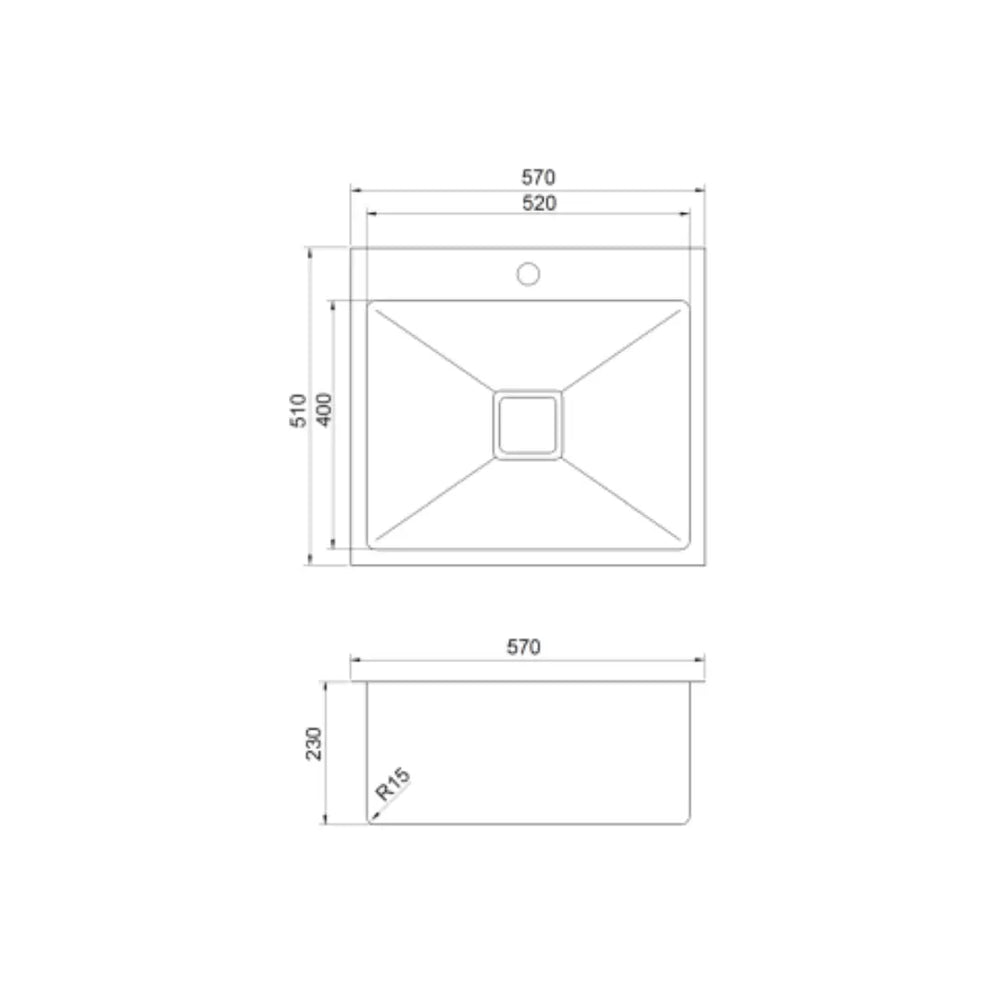 QUBIX130T Square 47L Single Bowl with Tap Landing Suprema