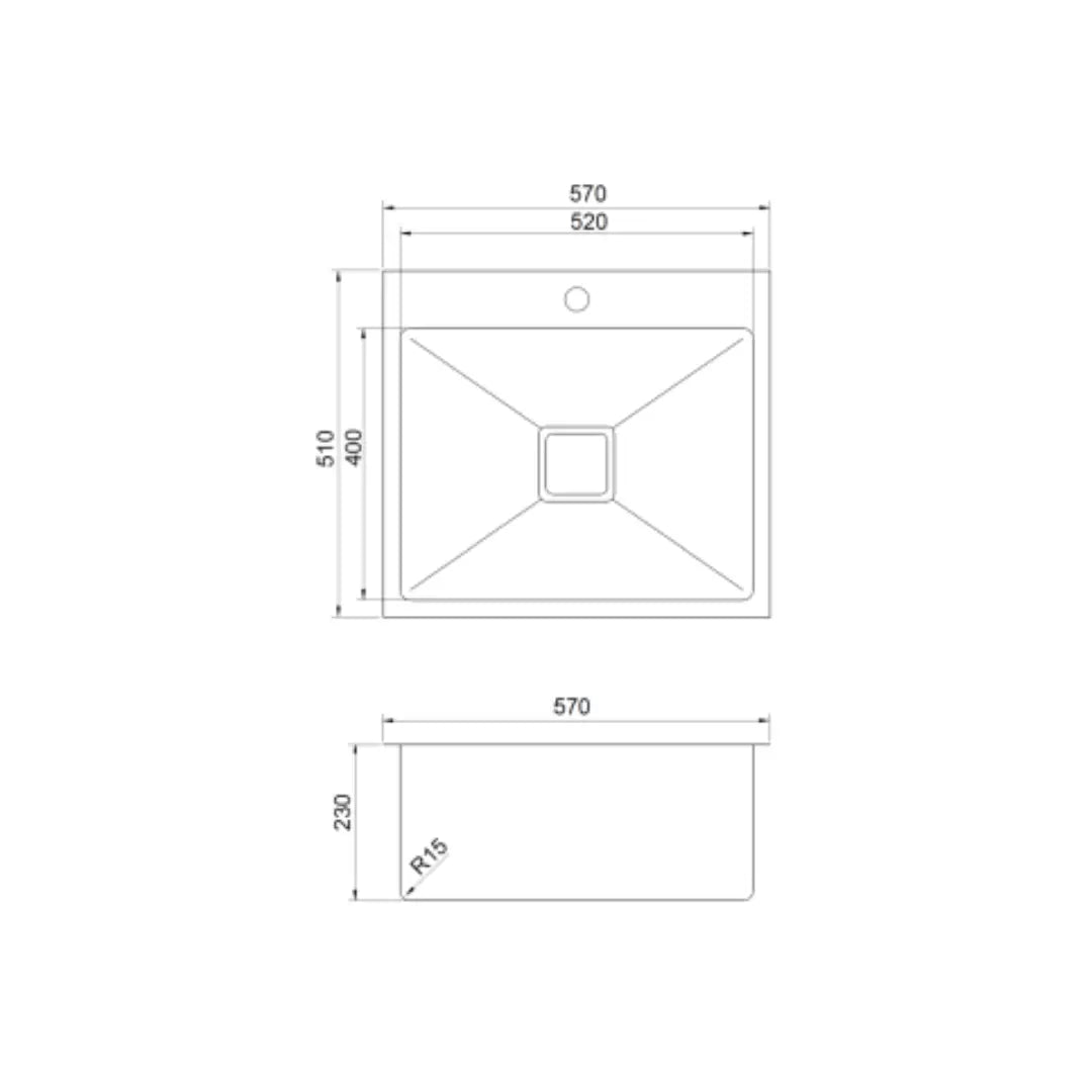 QUBIX130T Square 47L Single Bowl with Tap Landing Suprema