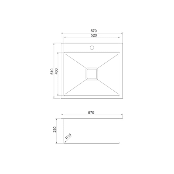 QUBIX130T Square 47L Single Bowl with Tap Landing Suprema
