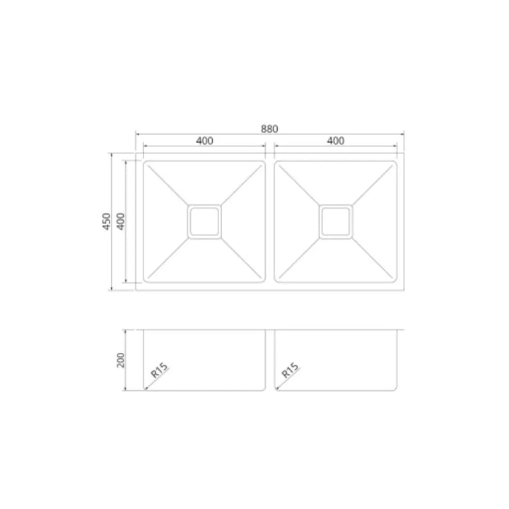 QUBIX500 Double 31/31L Square Bowl Sink with Square Waste Suprema