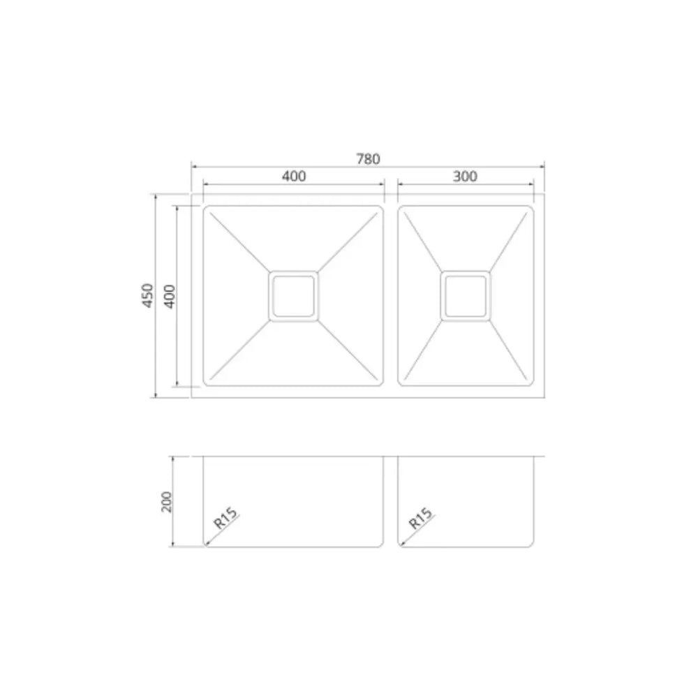 QUBIX400 1 & 3/4 Square Bowl Sink with Square Waste Suprema