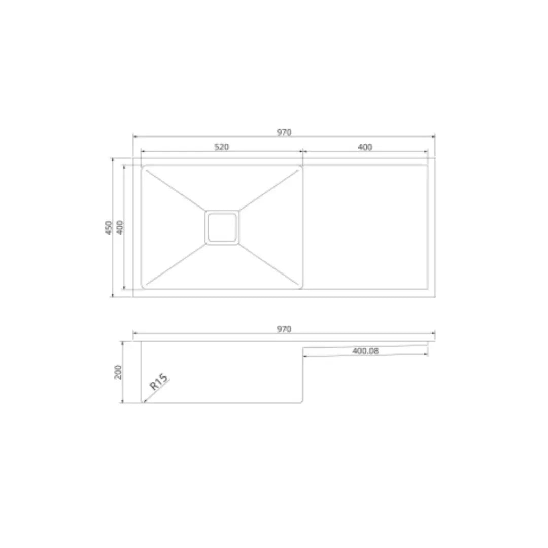 QUBIX100D Square 40L Bowl Sink with Drainer Suprema