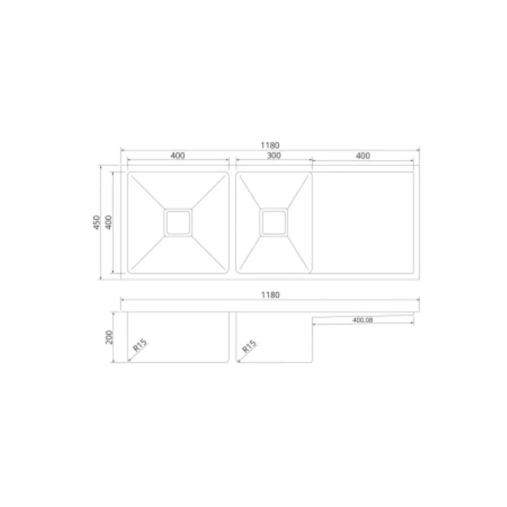 QUBIX400D 1 & 3/4 Square Bowl Sink with Drainer Suprema