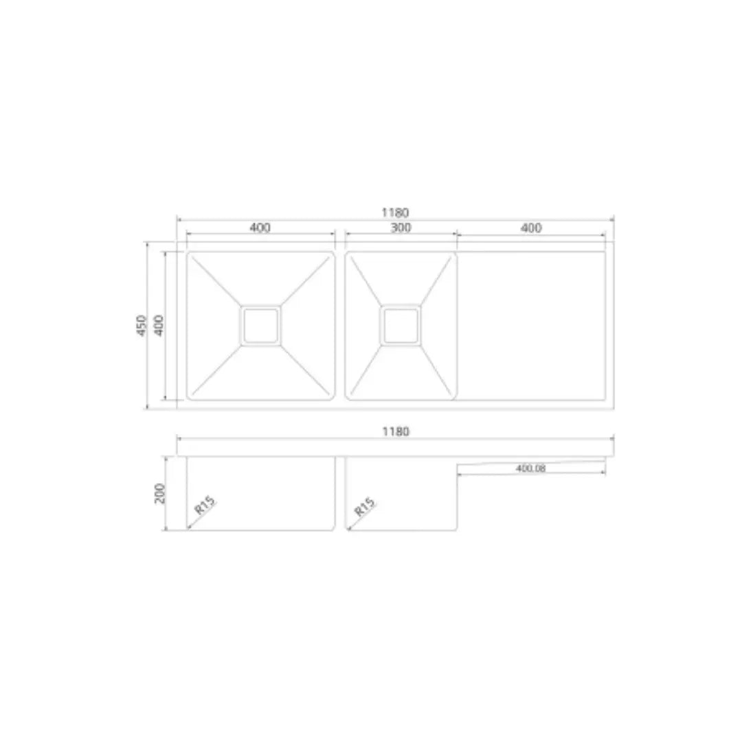 QUBIX400D 1 &amp; 3/4 Square Bowl Sink with Drainer Suprema