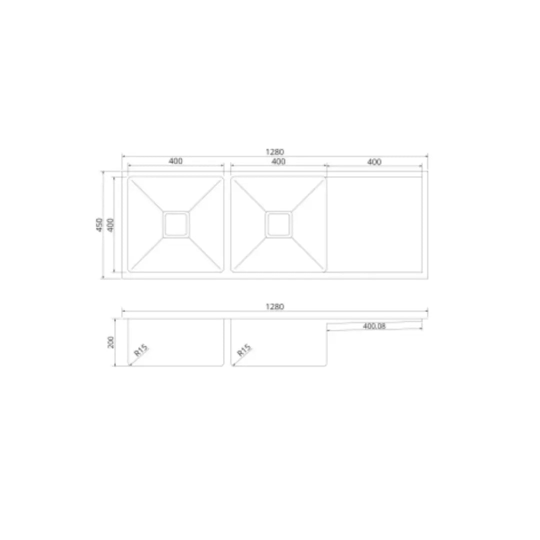 QUBIX500D Double Square Bowl Sink with Drainer Suprema