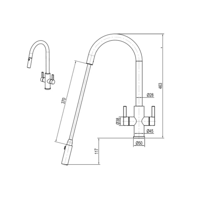 XSSENCE Alfresco 316SS Twin Handle Sink Mixer with Pull Out Spray XpressFit by Suprema