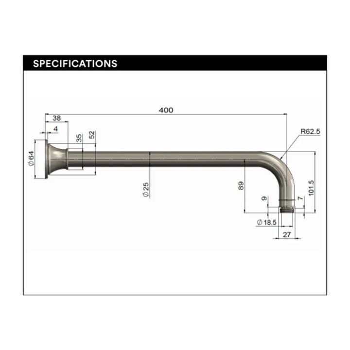 Harrington Shower Arm 400mm Meir