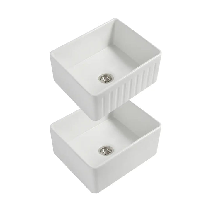 Cleo 610 Duo fluted/flat apron front ceramic sink - White Silk Matte or gloss white Seima