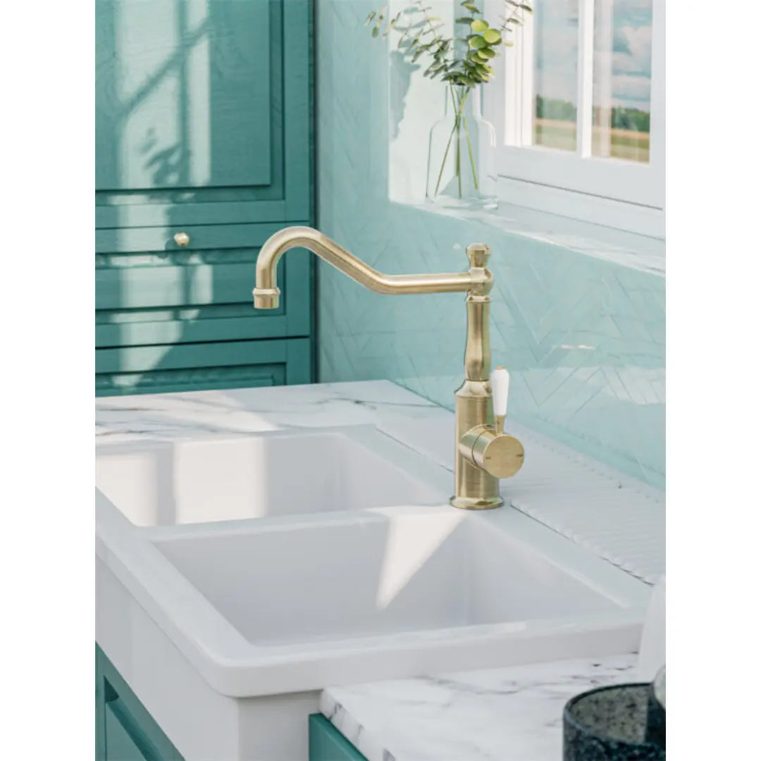 YORK SINK MIXER hook spout with Metal or Porcelain Handle Nero tapware