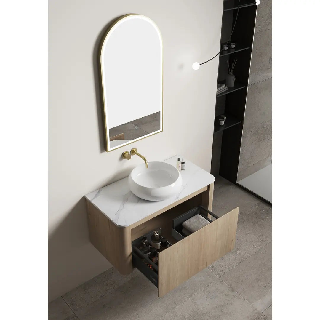 Elliot Oak Wall Hung Vanity with stone top BNK