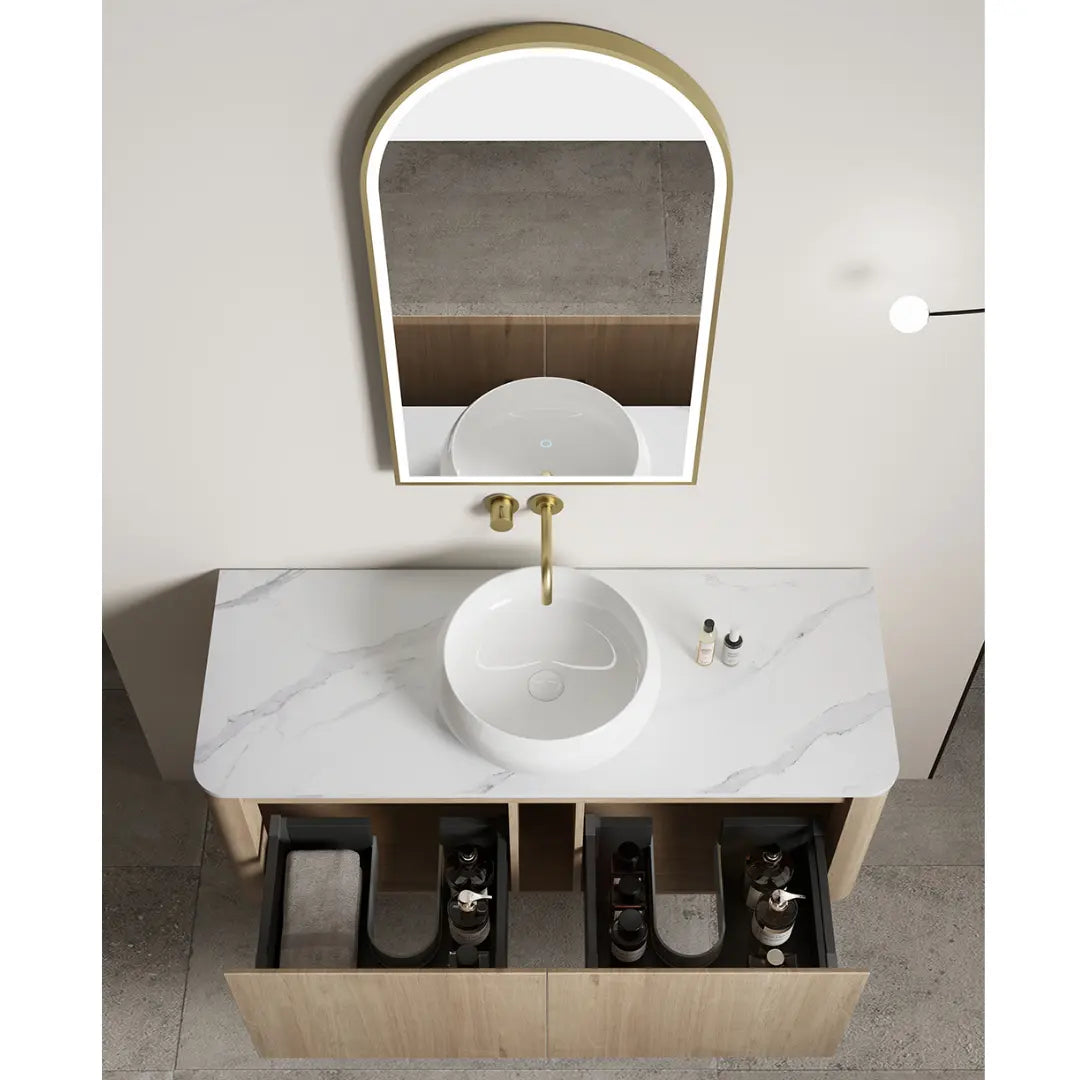 Elliot Oak Wall Hung Vanity with stone top BNK